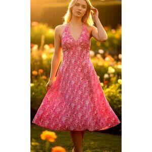 Y2K 90s Angie Floral Midi Dress Halter Fairy Coquette Babydoll Romantic Feminine
